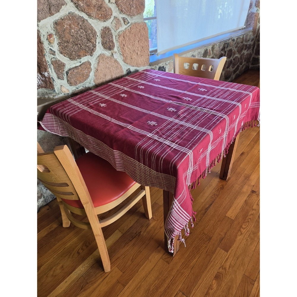 Potterybarn Watson Plaid Tablecloth Table Throw Red White Embroidery Lined 50x50